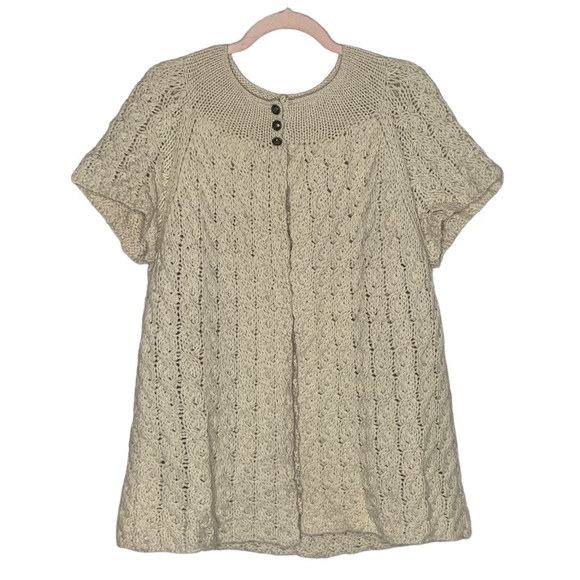 ALPS Wool Blend Cable Knit Short Sleeve Cardigan - Picture 2 of 15